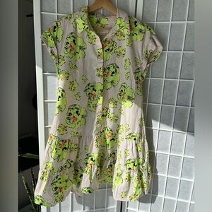 Anthropologie Maeve Green and Pink Floral Dress